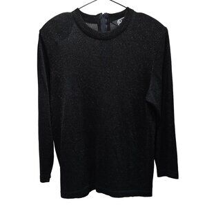 EUC VINTAGE ROCHELLE CALIFORNIA ACRYLIC LUREX SHIMMER BLACK PULLOVER SWEATER